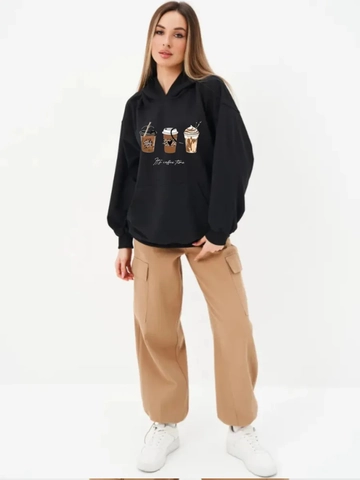 Women Hoodie Cotton Polyester Casual Loose Fit Long Sleeve Hooded Sweatshirt Coffee Graphic Print Streetwear Pullover