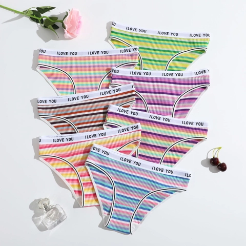 Mutandine Da Donna A Righe Arcobaleno In Cotone A Costine Traspiranti A Vita Bassa Morbide
