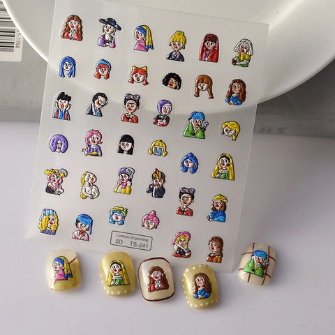 Adesivi Per Unghie 5D In Rilievo Pittura A Olio Cartoni Animati Ritratti Famosi Manicure Autoadesiva Per Donne