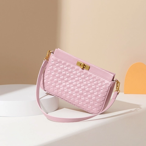 Borsa Spalla Pelle PU Intrecciata Donna Borsa Sottobraccio Chiusura Rotante Metallo Dorato Borsa Versatile