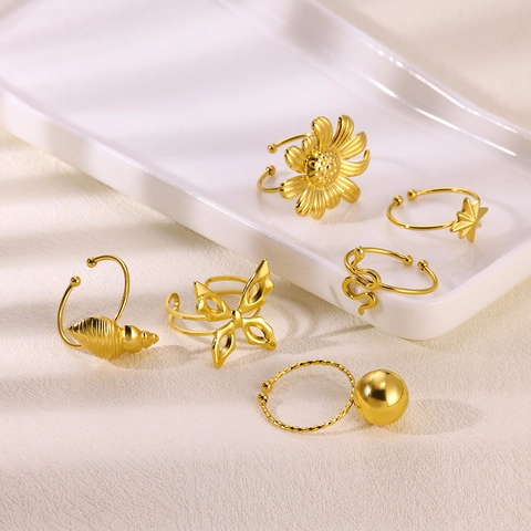 Anillos Abiertos Ajustables De Acero Inoxidable Chapado En Oro Moda Inspirados En La Naturaleza Mariposa Serpiente Girasol Concha Estrella Joyería Para Mujeres