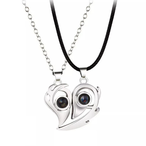 Collier Pendentif Projection en Cuivre Acier Inoxydable Strass Soleil Lune Cœur Attraction Magnétique Bijoux Cadeau