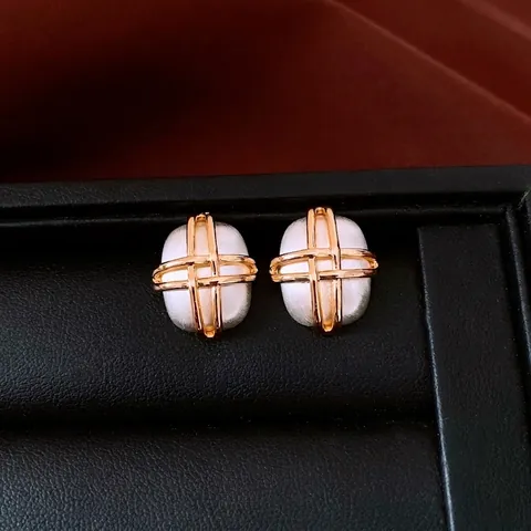 Geometric Cross Design Stud Earrings With 925 Sterling Silver Earring Post Gold Plated Retro French Style For Women