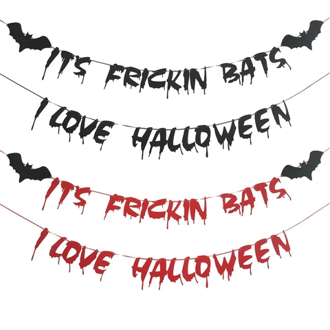 Halloween Banner Glitter Cardstock Bat Hanging Decor Lettering Haunted House Party Garland