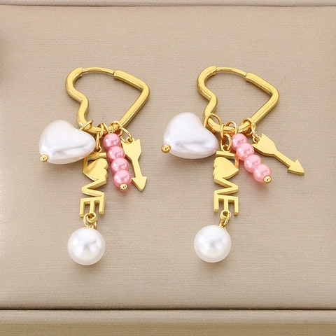 Orecchini A Cerchio In Acciaio Inossidabile Con Ciondoli A Cuore Perla Artificial Sintetica Nappa Goccia D'olio Gioielli Di Moda Per Donna