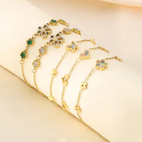 Bracciale In Acciaio Inossidabile Con Ciondoli Cuore Farfalla Fiore Zircone Intarsiato Gioielli Eleganti Per Donna