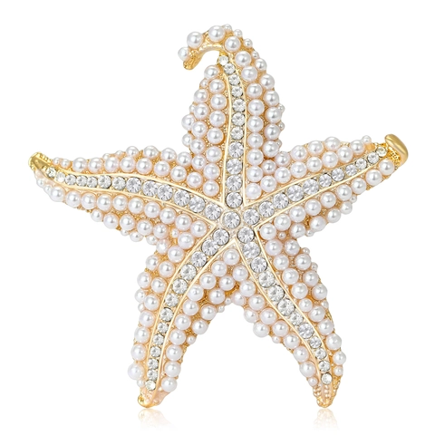 Spilla a Forma di Stella Marina in Lega con Perle Artificiali e Strass Oro Rosa Blu Elegante Pin per Vestiti Gioielli Donna