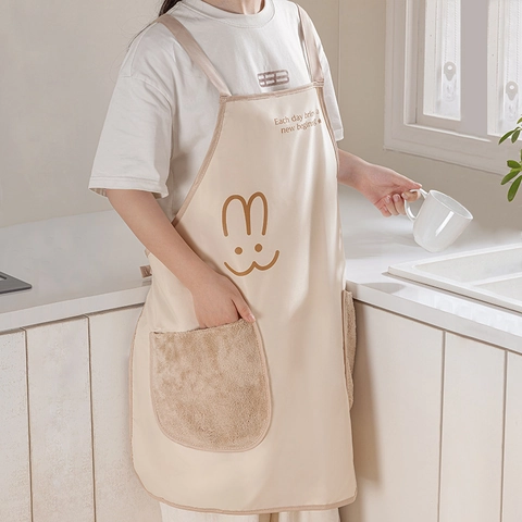Delantal De Cocina Impermeable Con Bolsillos Para Secar Manos Resistente Al Aceite Ajustable Diseño Conejo Dibujos