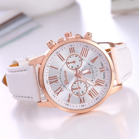 Orologio Al Quarzo Da Donna Numeri Romani Quadrante Rotondo Cassa In Lega Cinturino In Pelle PU Elegante