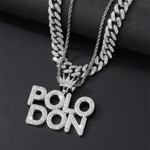 Collana Hip Hop Lega Strass Lettera Corona Pendente Catena Cubana Twist Gioielli Di Moda Per Uomini E Donne