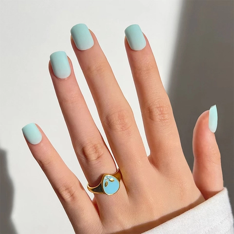 Einfache Kurze Eckige Matte Press On Nägel Mintblau Macaron Farbe Frosted Full Cover Künstliche Nägel Für Frauen