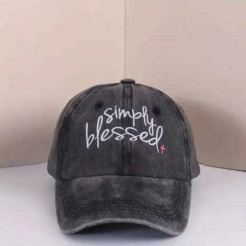 Cappello Da Baseball Simply Blessed Cotone Lavato Ricamato Croce Retro Vintage Protezione Solare Regolabile Uomo Donna