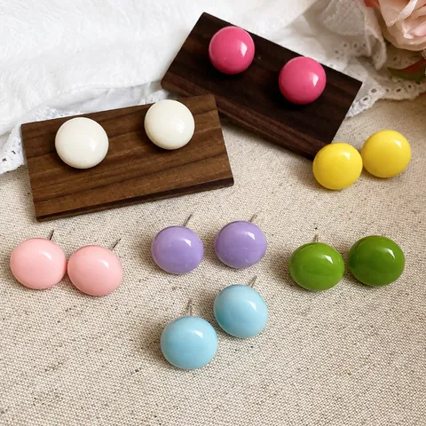 Colorful Acrylic Bean Stud Earrings For Women Sweet Candy Color Round Geometric Earrings With Silver Earring Post Jewelry