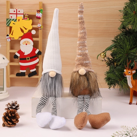 Christmas Gnome Plush Faceless Doll Knitted Long Legs Scandinavian Tomte Ornament For Home Holiday Decoration Table Decor