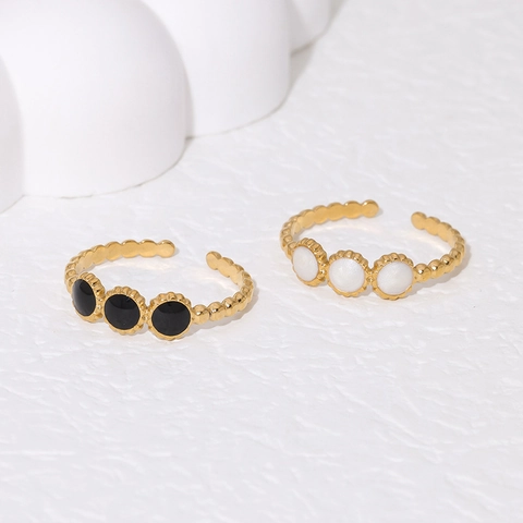 Anillo Abierto De Acero Inoxidable Minimalista Chapado En Oro Incrustación De Esmalte Textura Perlada Ajustable Joyería Mujer