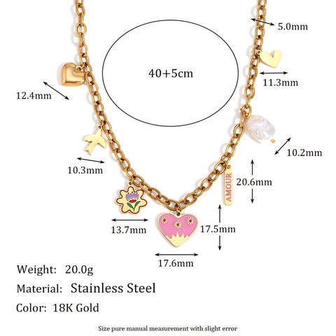 Multi Charm Anhänger Halskette 18K Vergoldeter Edelstahl Herz Vogel Blume Emaille Schmuck Für Damen Amour Anhänger