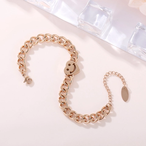 Pulsera De Acero Inoxidable Con Colgante De Corazón Y Sonrisa Cadena De Eslabones Moda Para Mujer Ajustable Oro Plata Oro Rosa