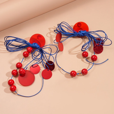 Ethnic Resin Knotted Long Tassel Drop Earrings With 925 Sterling Silver Earring Post Bohemian Red Blue Artistic Style