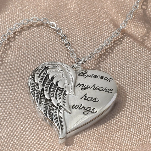 Engel Flügel Herz Anhänger Halskette Legierung Strass Memorial Sentimental Schmuck Für Damen