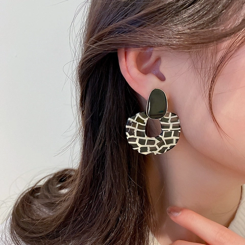 Retro Geometrische Zebra Muster Acryl Hängeohrringe Mit 925 Sterling Silber Ohrstecker Übergroße Mode Für Frauen