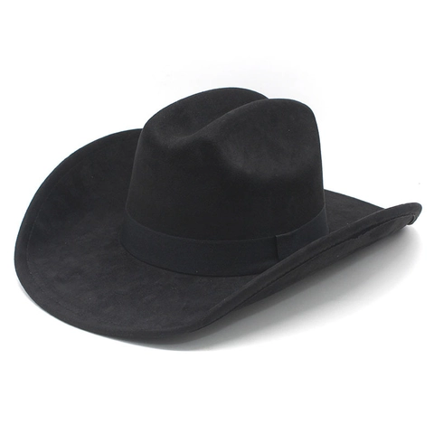 Western Cowboy Hat Faux Suede Wide Brim Retro Fedora Outdoor Knight Cap Adjustable Breathable Sun Protection