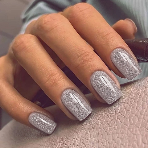Press On Nails Silver Glitter Full Cover Square Shape Detachable Reusable Fashionable Manicure Tips For Women