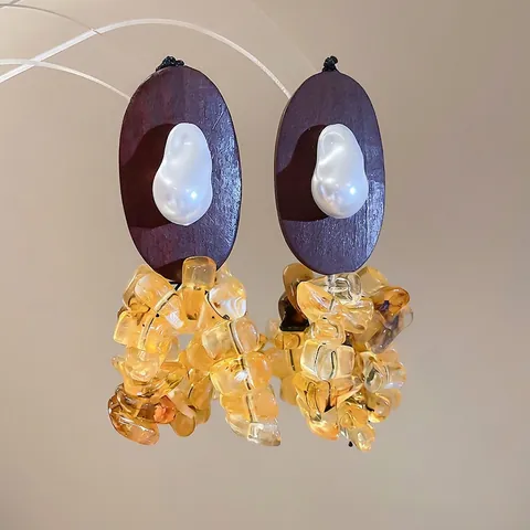 Pendientes Madera Resina Bohemio Poste Plata De Ley 925 Perla Barroca Artificial Irregular Joyas Étnicas Para Mujeres