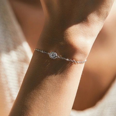 Pulsera de Plata de Ley 925 con Moissanita Corte Redondo Color D VVS1 Minimalista Ajustable Joyería Fina Pulsera para Mujer Regalo