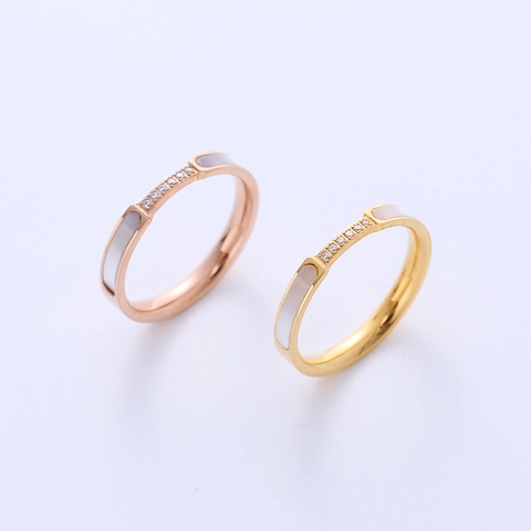 Minimalistische 316L Roestvrijstalen Ring Met Kunstparelmoer En Strass Inleg Roségoud Vergulde Mode Sieraden Voor Dames