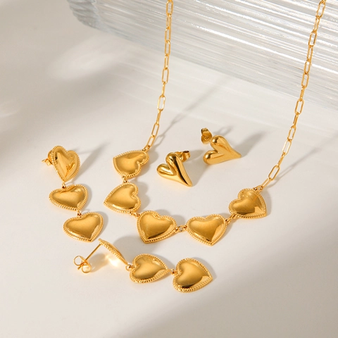 Gioielli A Cuore In Acciaio Inossidabile Placcato Oro Collana Con Pendenti Multi Cuore E Orecchini Per Donna