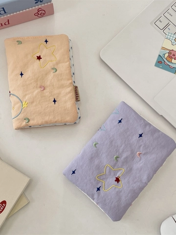 Porta Passaporto In Cotone Trapuntato Con Ricamo Stelle E Lune Organizzatore Documenti Di Viaggio Custodia Kawaii Stile Ins