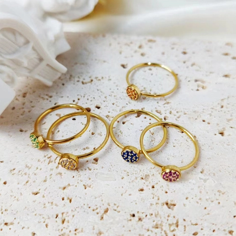 Birthstone Stainless Steel Ring Round Pave Zirconia Finger Ring Luxury Elegant Jewelry For Women Daily Commute Accessories