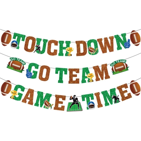 Striscioni Per Feste Di Football Cartoncino Glitterato Touch Down Go Team Game Time Decorazioni Super Bowl Sport