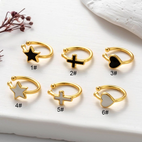 Orecchini Clip Ear Cuff Senza Buco Rame Smalto Stella Croce Cuore Forma U Gioielli Di Moda Per Donne Oro Nero