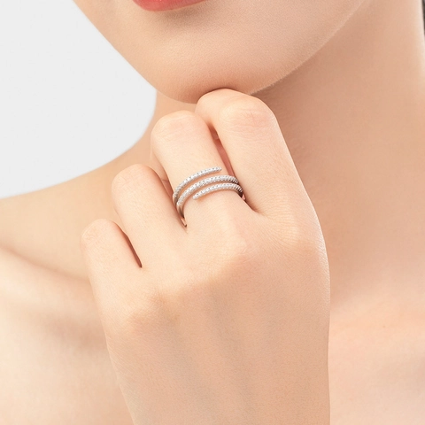 925 Sterling Silver Triple Layer Spiral Ring For Women Zirconia Inlaid Minimalist Chic Fashion Elegant Finger Ring Jewelry