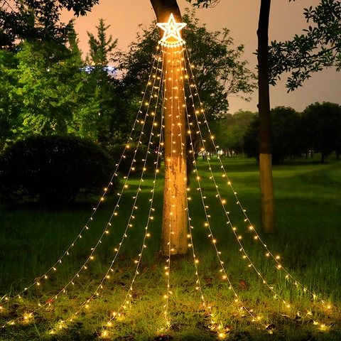 LED Star Waterfall String Lights Outdoor Waterproof Solar Powered Fairy Meteor Shower Lights For Garden Christmas Decor