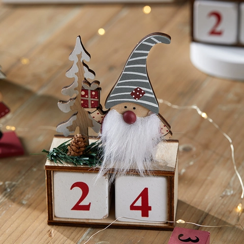 Calendrier De L'Avent De Noël En Bois Gnome Père Noël Décoration De Table Rétro Fait Main Ornement