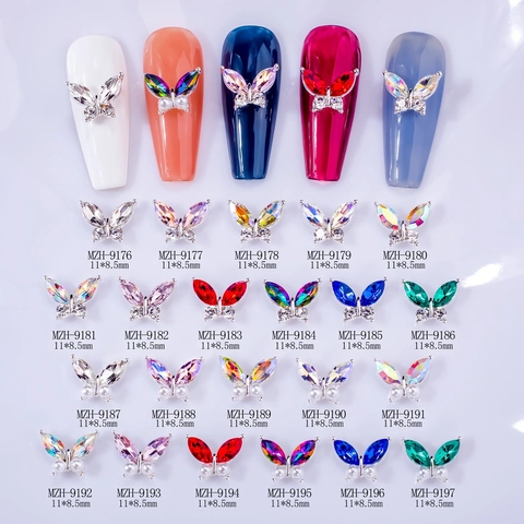 Butterfly Nail Art Charms 3D Alloy Glass Rhinestone Imitation Artificial Pearl Aurora DIY Manicure Decoration Accessories