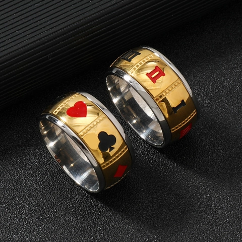 Anello In Acciaio Inossidabile Da Uomo Semi Di Poker Numeri Romani Bicolore Gioielli Punk