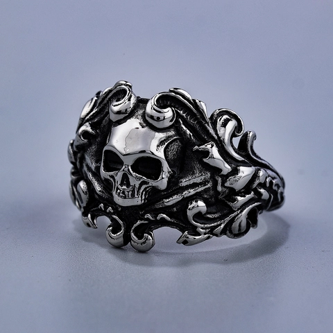 Anello Teschio Acciaio Inossidabile Retro Gothic Punk Rock Motivo Intagliato Gioielli Vintage Da Uomo