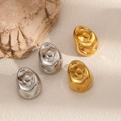 Pendientes de Botón de Acero Inoxidable con Botones Irregulares Exagerados para Mujer Estilo Lava Joyería de Moda Pulida