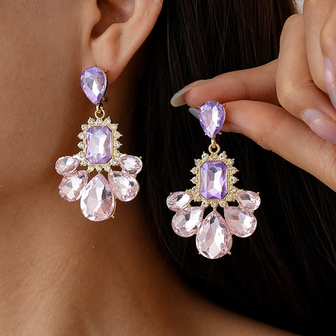 Pendientes Colgantes Estilo Palacio Vintage Strass Morado 925 Sterling Silver Earring Post Para Mujeres Joyas Elegantes