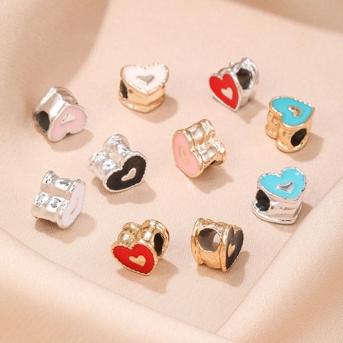 Heart Charms Beads Zinc Alloy Enamel Drip Oil DIY Bracelet Jewelry Making Accessory Romantic Spacer Beads