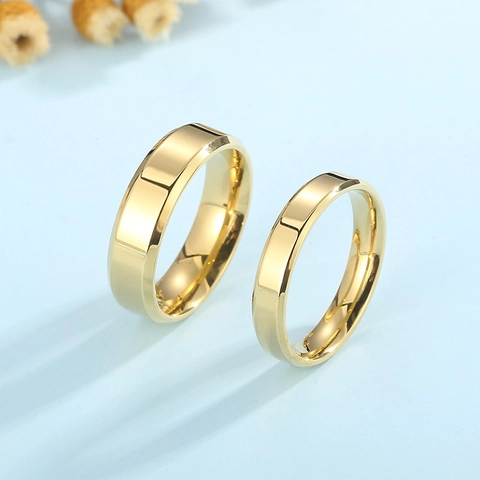Anello In Acciaio Inossidabile 316L Lucidato Fascia Con Bordo Smussato Minimalista Semplice Per Coppie Uomini Donne