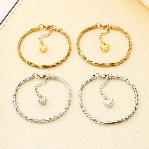 Pulsera De Cadena De Serpiente Con Colgante De Corazón De Acero Inoxidable Para Mujer Cierre De Langosta Ajustable Joyería De Moda Minimalista