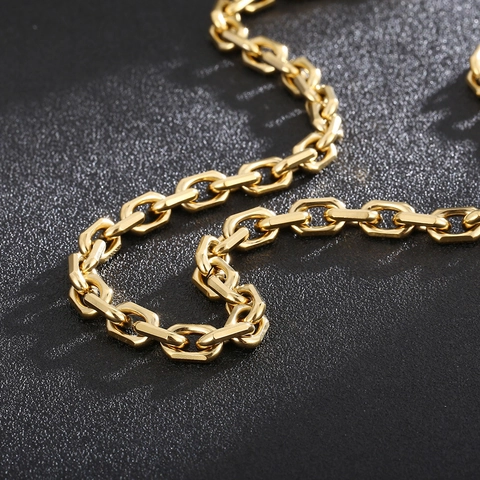Collana A Catena Da Uomo Di Moda Placcata Oro 18K Acciaio Inossidabile Semplice Minimalista Stile Hip Hop Accessorio