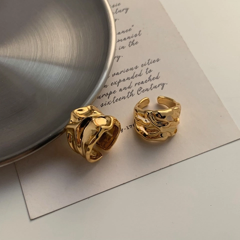 Irregular Lava Texture Open Adjustable Rings Gold Plated Copper Minimalist Liquid Metal Fashion Jewelry For Women
