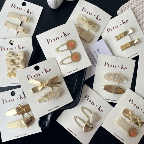 Fermagli Per Capelli Stile Coreano Pelle Tessuto Fiocco Paillettes Cuore Mollette Becco D'Anatra Champagne Oro Fatto A Mano Per Ragazze