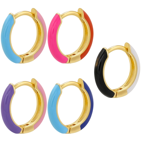 Bunte Emaille Creolen Zweifarbig Kupfer Huggie Ohrringe Minimalistisch Bonbonfarben Mode Schmuck Für Damen
