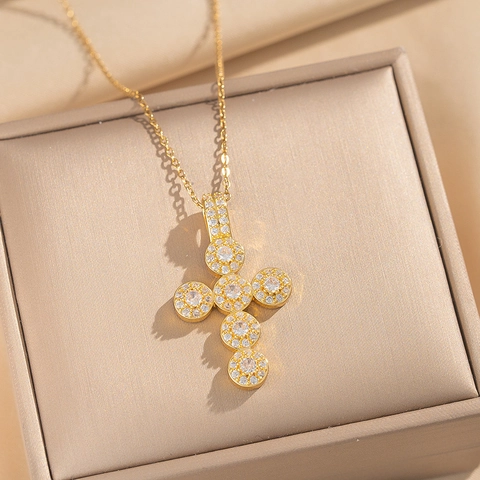 Kruis Hanger Ketting Titanium Staal Zirconia Smaragdgroen Micro Pavé Verguld Mode Sieraden Voor Dames